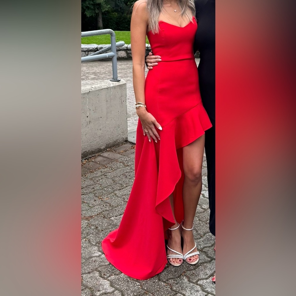 NBD Desirae Red High-Low Ruffle Hem Dress Revolve